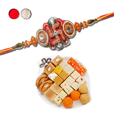 "Rakhi - FR- 8030 A (Single Rakhi), 500gms of Assorted Sweets - Click here to View more details about this Product